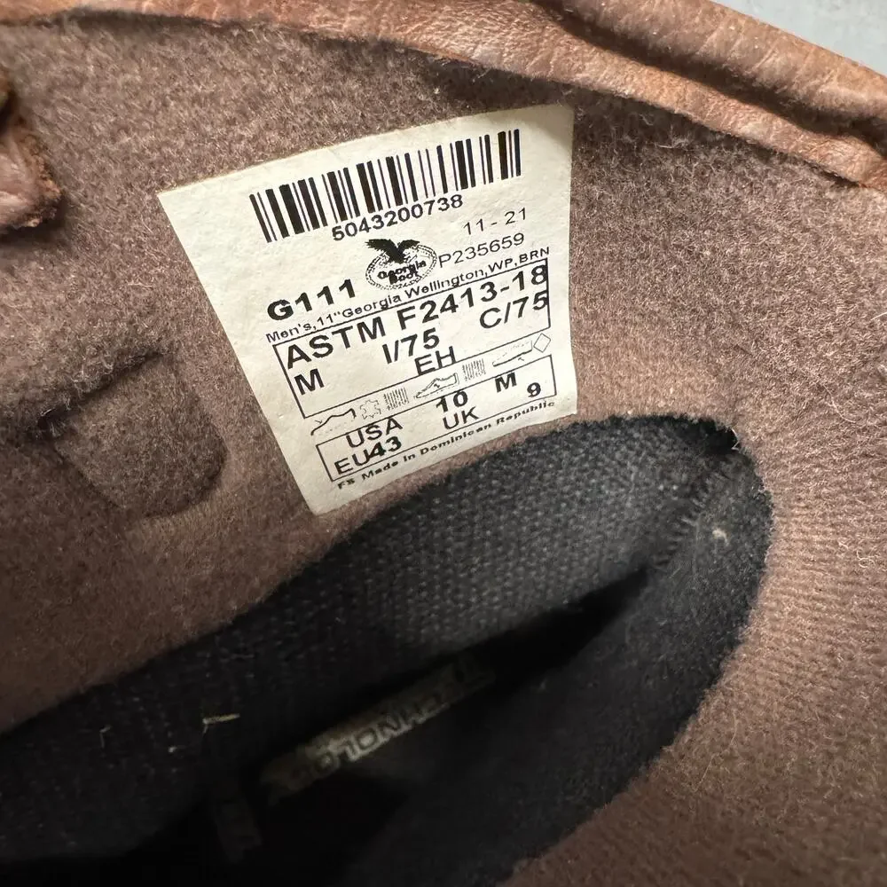 Georgia Boots Wellington Mens 10 M Waterproof‎ Steel Toe Leather Utility Brown